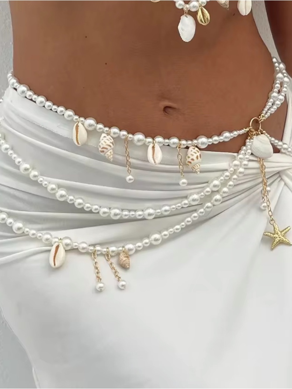 New! Pearl and Shell Multi-Layer Waist Chain Belt - Picture 9 of 9